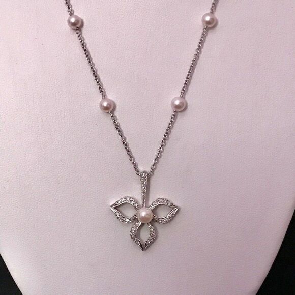 Diamond Akoya Pearl Necklace 14k Gold 5.75 mm 18.5" Certified $3,950 818062 - Picture 6 of 12